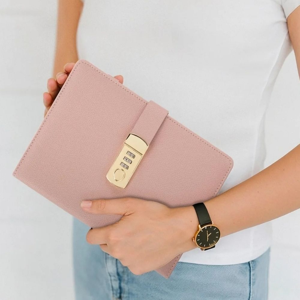 🔸️⏭️NWOT Pink Combination Lock Faux Leather Refillable Journal